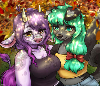 full rendered halfbody with two characters and a background